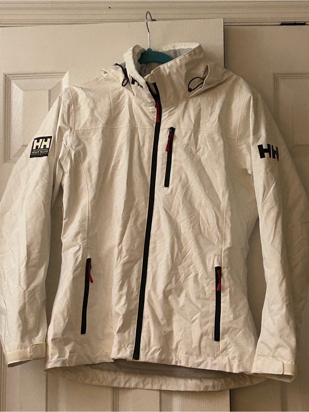 Helly Hansen Crew Hooded Sailing Jacket White Women’s Size Small Waterproof HH